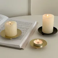 Multi Size Black Round Plate Candle Holder Artware Golden Iron Candlestick Wedding Birthday Christmas Party Aromatherapy Decor 6