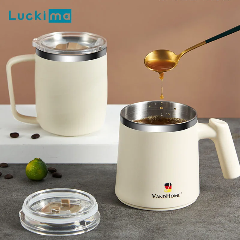 

Кофейная кружка из нержавеющей стали 304, портативная чашка с крышкой, соломенный термоизоляционный, огнестойкий термос, чашка, креативные кружки для молока и чая