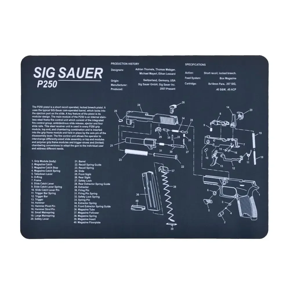 Tactical Gun Cleaning Mat Rubber SIG P250 CZ Shadow 2 SA Glock 17 19 With Parts Diagram Instructions Mouse Pad