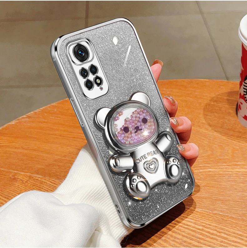 Coque de téléphone avec support à paillettes, ours mouvant, Note 11 S, pour Xiaomi Redmi Note 11, 12 Pro Plus, 4g, 5g, 11s, 12s, 12pro_voghion.com