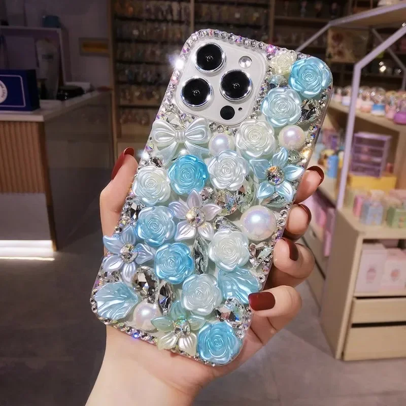 

Luxuxy Baroque Flowers Rhinestone Phone Cover For Samsung S24 FE S21 S22 S23 PLUS Note 10 20 Ultra Diamonds Bling Case