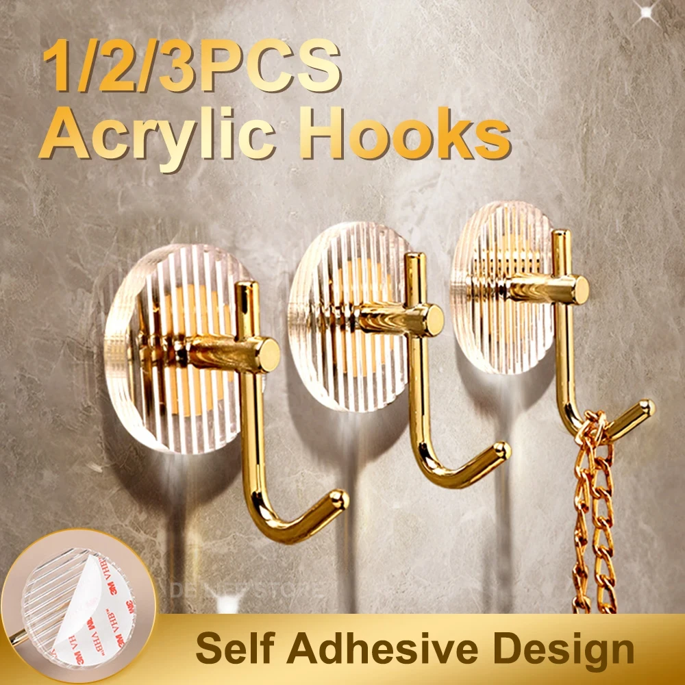 1 Piece Wall-mounted Acrylic Self-adhesive Hook Bathroom Punch-free Shower Hook Multi-scenario Application Bathroom Accessory