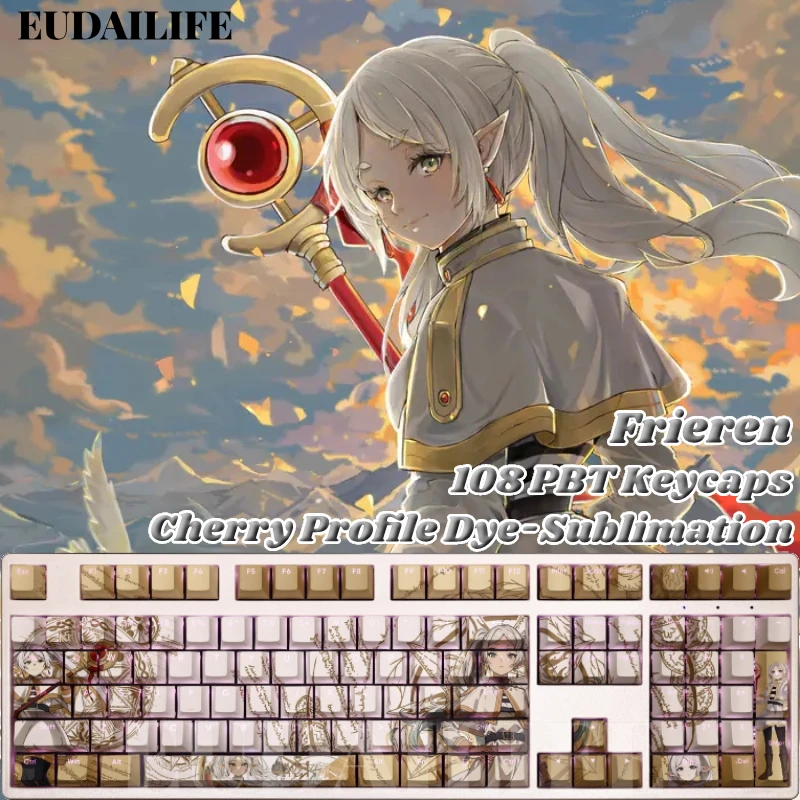 Cherry Switch Cross Key Cover para Teclado Mecânico Frieren no Funeral Pbt Dye Sublimação Light Transmitting 108 Keycaps