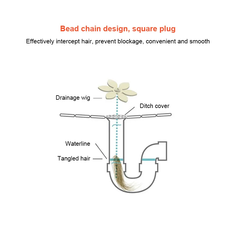 2/4/6PCS Premium Drain Hair Catcher Flower Shower Hair Cleaning Chain Bathroom Drain Strainer Hair Catcher Chain Hook Dredge 6