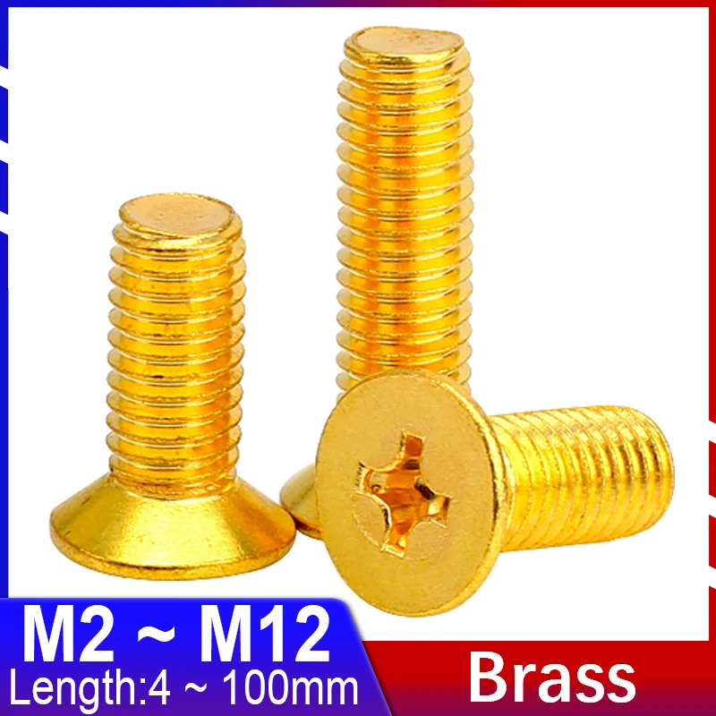 

Brass Phillips Countersunk Machine Screws Cross Flat Head Metric Thread Screw Recess Bolt Din7985 Gb818 M2 M2.5 M3 M4 M5 M6~M12