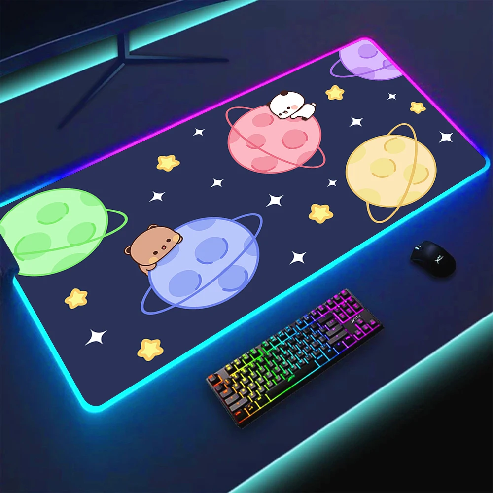 

Xxl Mousepad Cute Bear Rgb Mouse Pad Gamer Setup Accessories Backlight Desk Mat Cabinet Office PC Luminescence Tablemat 800x300