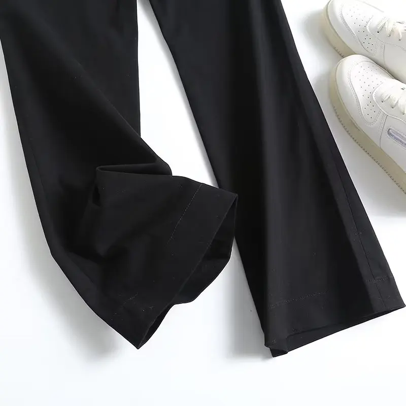 Withered British Simple Commuting Black Horn Casual Flare Pants Fashion Ladies Vintage High Waist Slim Fit Pants Women