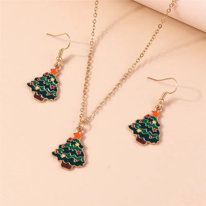 Leslie Fashion Weihnachts-Schneemann-Halskette, Weihnachtsmann, Hirsch, Weihnachtsbaum, Halskette, Ohrringe für Damen, Neujahrs-Schmuckset – Detail 12
