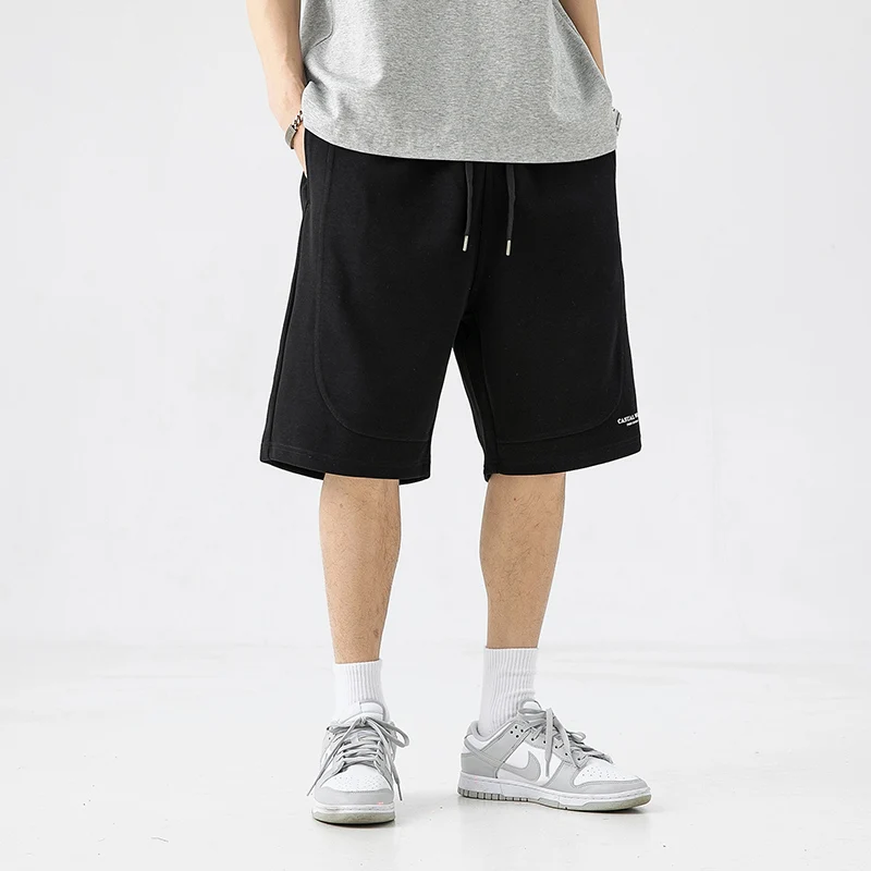 Fashion Spliced Lace Up Printed High Waist Knee Shorts Men's Clothing 2024 Summer New Loose Elastic Solid Color Casual Shorts