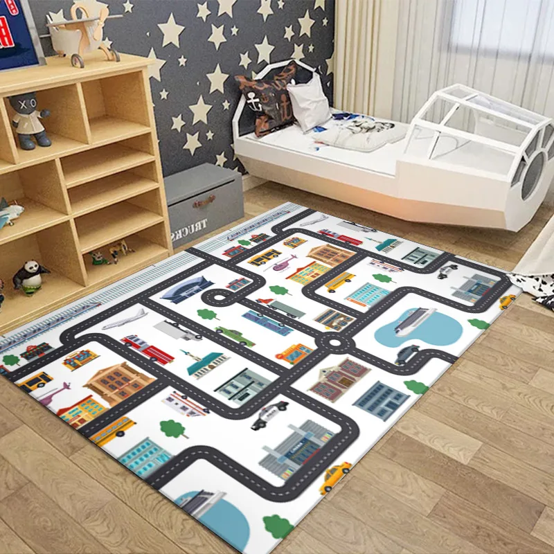 Children's Play Crawl Mat Road Traffic Route Map Carpet Living Room Sofa Coffee Floor Mats Home Decoration Traffics Sign Mats floor mat,plush rug,decorative carpet,silk wool rug,plush carpet,imitated cashmere carpet,kids carpet,plush play mat