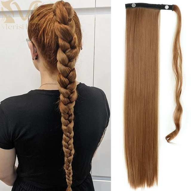 MERISIHAIR Synthetic Long Straight Wrap Around Clip In Ponytail Hair Extension Heat Reistan Pony Tail Fake Hair 66-6