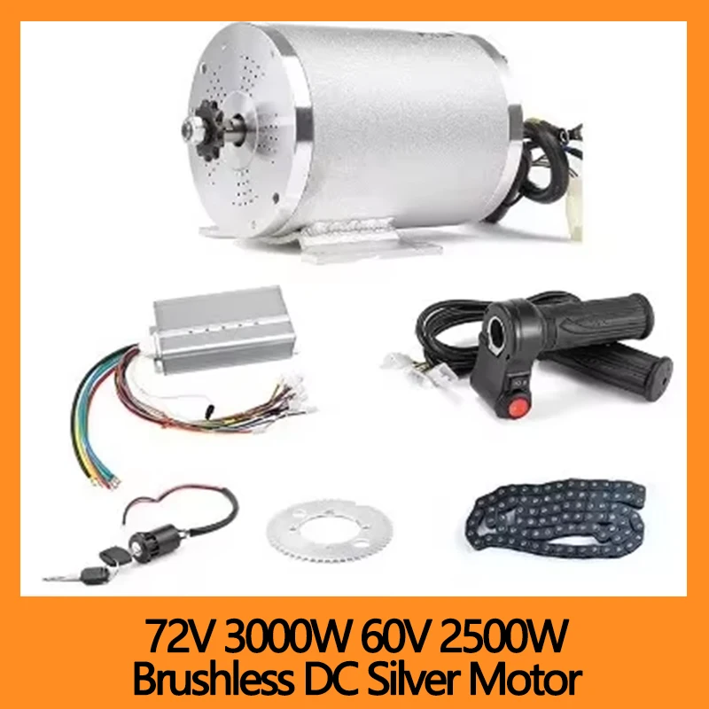 72V 3000W 60V 2500W Brushless DC Silver Motor MY1020 Conversion Electric Motorcycle Kart Motor Kit DIY