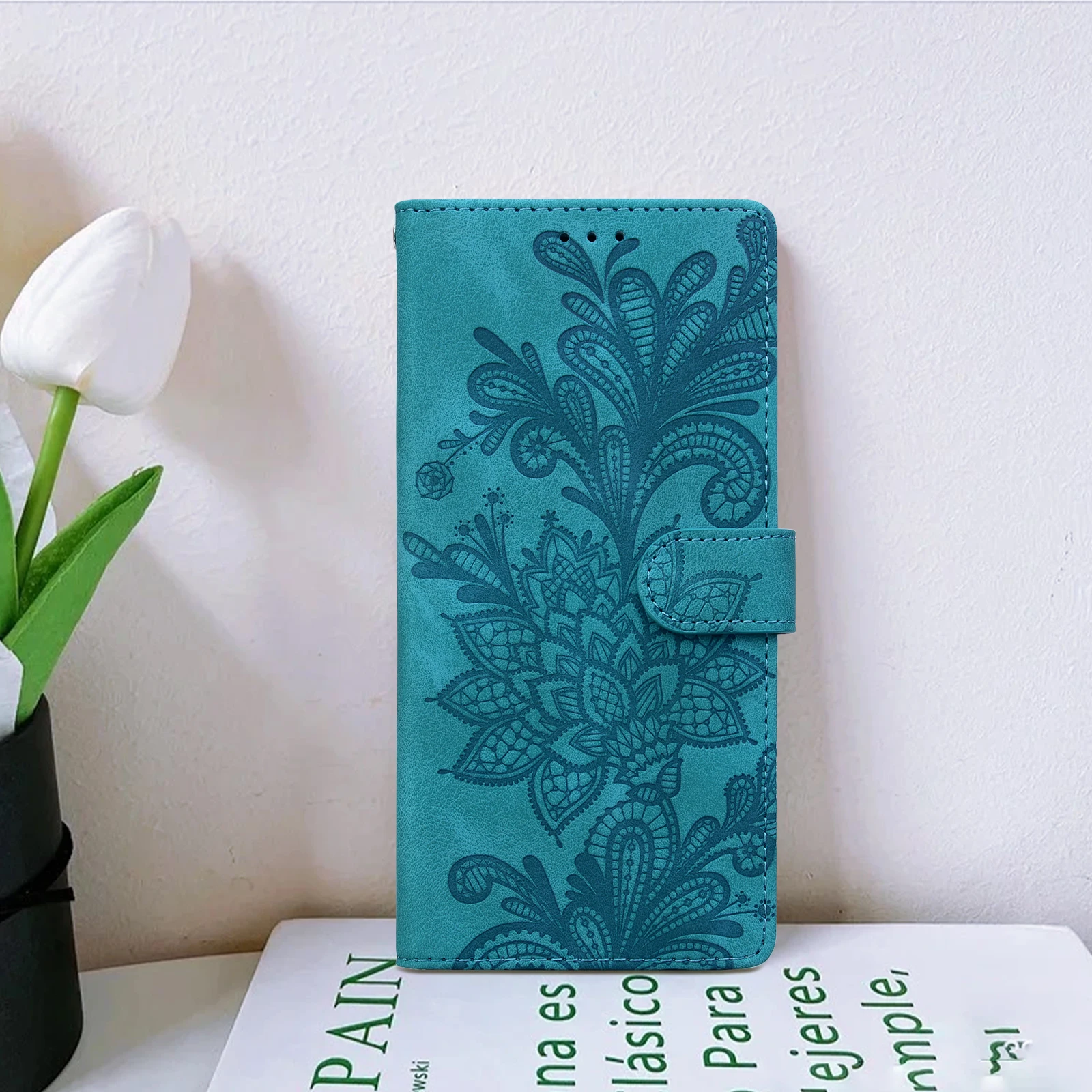 Embossed Magnetic Flip Leather Wallet Phone Case