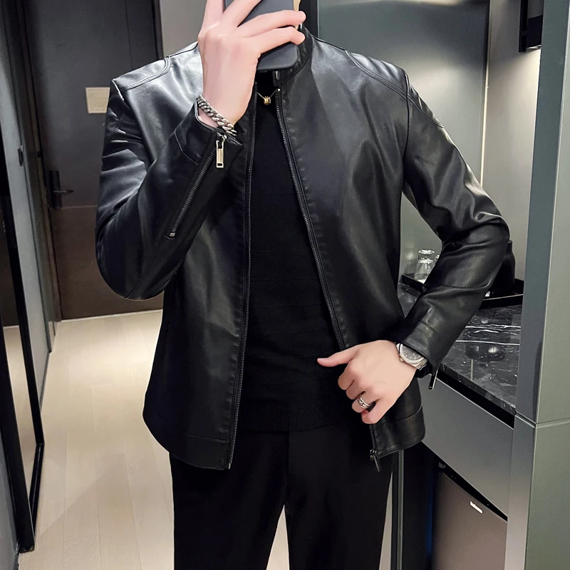 2024 New Spring/Autumn Men's Jacket Fashion Trend Korean Slim Fit Casual Business Coat Men's Leather Jacket Motorcycle Jacket