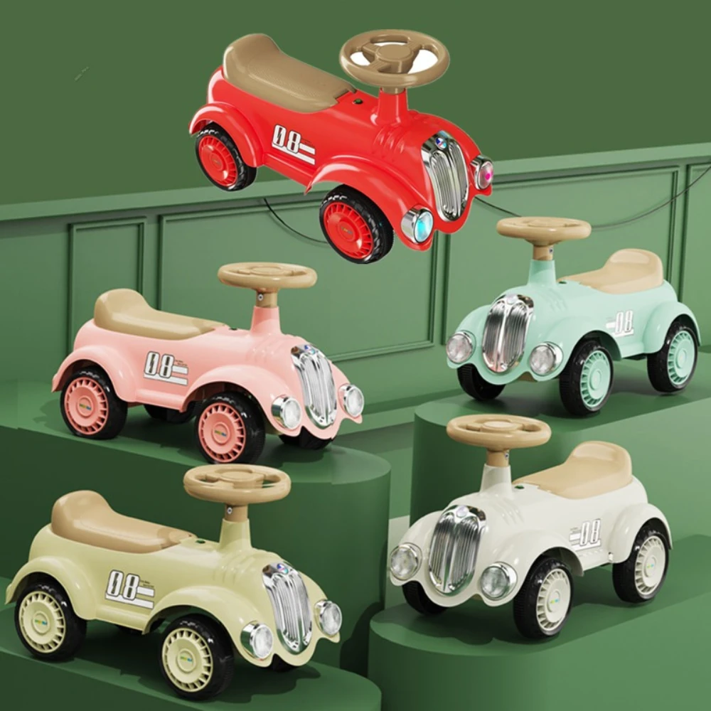 Retro-Style Toddler Balance Car Ride On Car with Lights & Sounds Scooter Balance Bike for Kids Coordination Training toddler balance car