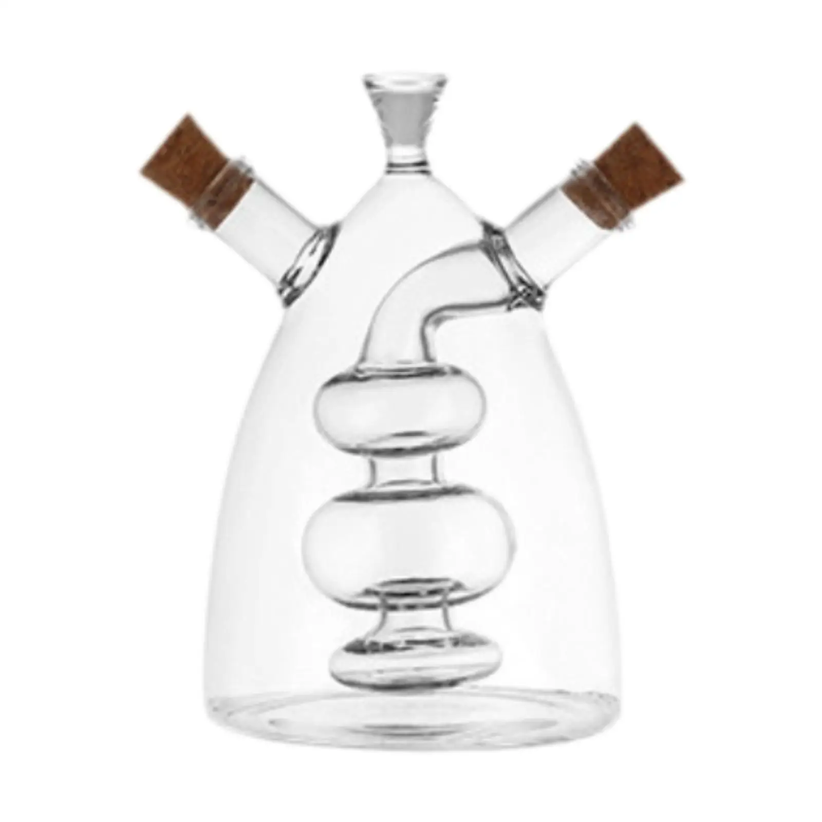 Oil and Vinegar Glass Bottle Clear Kitchen Cooking Container for Kitchen Double Pourer Spout Stoppers 2 in 1 for Cooking