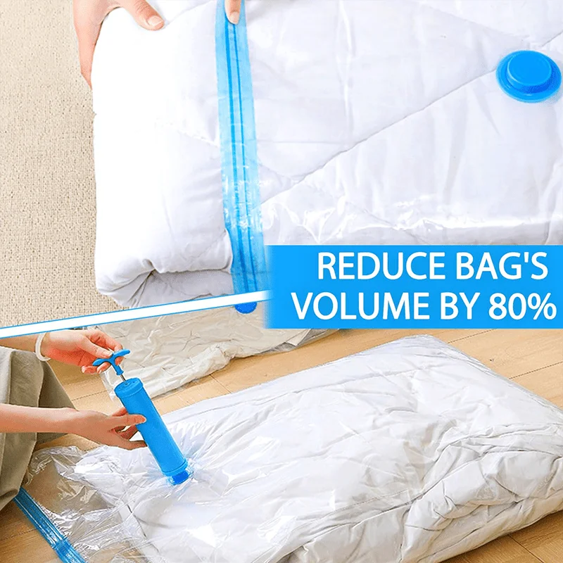 Premium Vacuum Storage Bags Set with Manual Pump - Durable, Space-Saving, and Easy to Use
