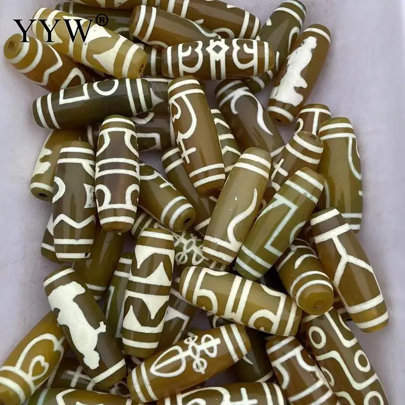 5pcs Natural Tibetan Dzi Beads Yellow Calcedony Random Pattern 40mm Chalcedony Bead For Jewelry Making Diy Bracelet Necklace