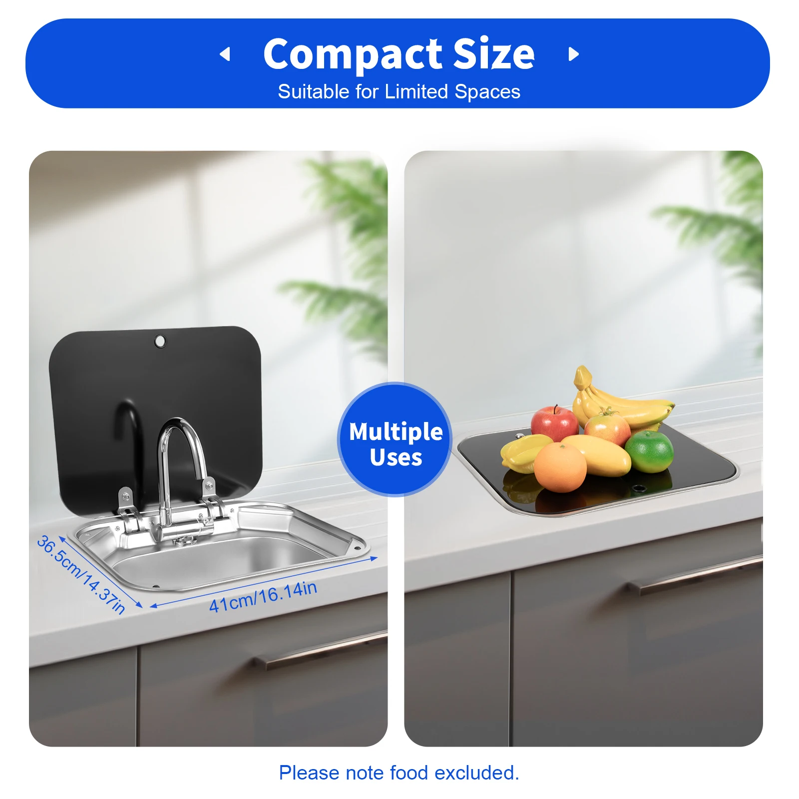 RV Sink Console Single Bowl 4In Stainless Steel Kitchen Hand Wash Basin Rotatable Faucet EVA Silent Pad for Caravan Camper