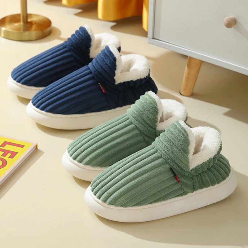 Winter warme Hausschuhe für Damen und Herren, dickes Plüschfutter, rutschfest, gemütliche Baumwollschuhe, Damen-Hausschuhe aus Cord mit weicher Sohle – Detail 8