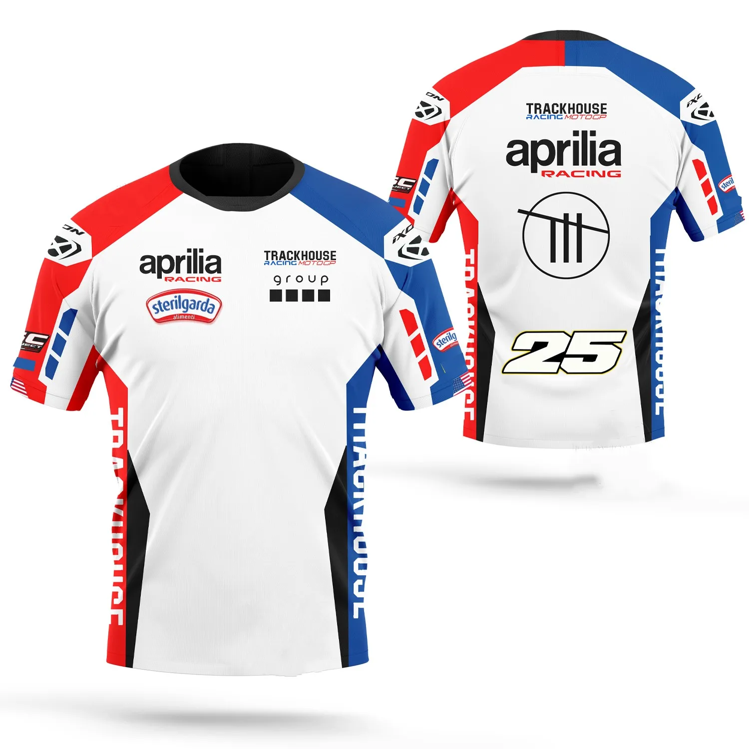 2024 New Motorcycle Race Aprilia Trackhouse Team White Coated Workwear T-Shirt Traspirante Per Il Tempo Libero Estiva Da Uomo Taglia Euro