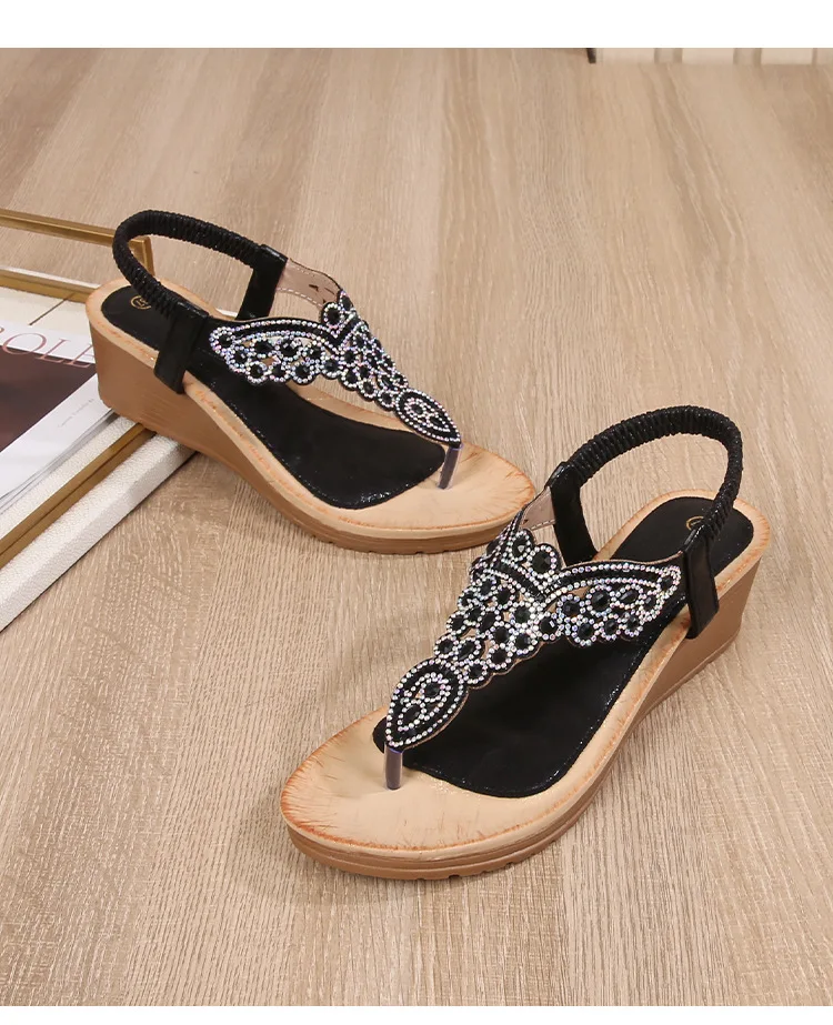 Summer Women Wedge Gladiator Sandals Flip Flop Shoes Women Bohemia Crystal Casual Beach Sandals 35-41 Women Shoes