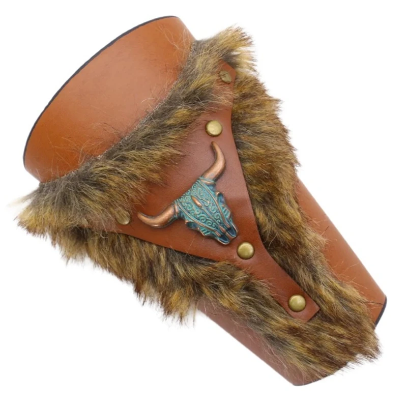 Brown Bracer Medieval Furred Wristbands Cosplay Medieval