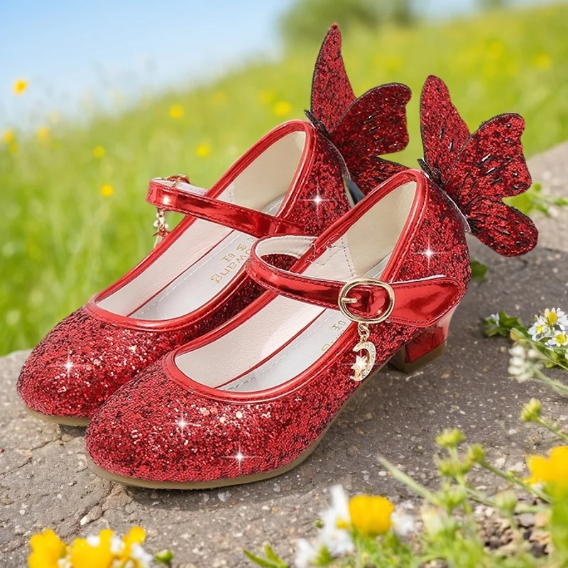 Heel Red Flower Girl Shoes Children's Purple High Heel Party Shoes