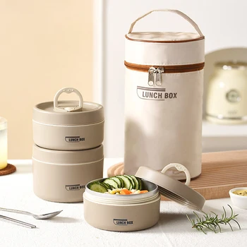 Insulated Portable Food Lunch Container Set with Thermal Lunch Box 1/2/3/4 Separate Stackable Lunch Containers for Adults Kids