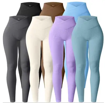 Pantaloni fitness con vita a V di vendita calda alla moda Leggings da allenamento per donna con sollevamento dei glutei