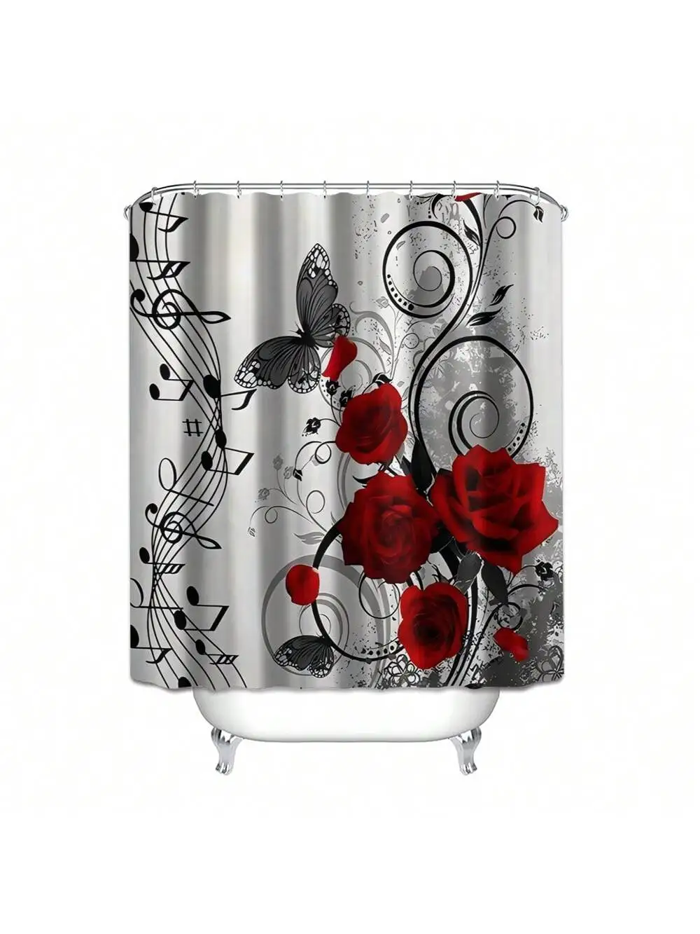 Floral Print Bath Set Shower Curtain Toilet Lid Cover U-Shape Bath Mat Bathroom Accessories Hooks 4pcs