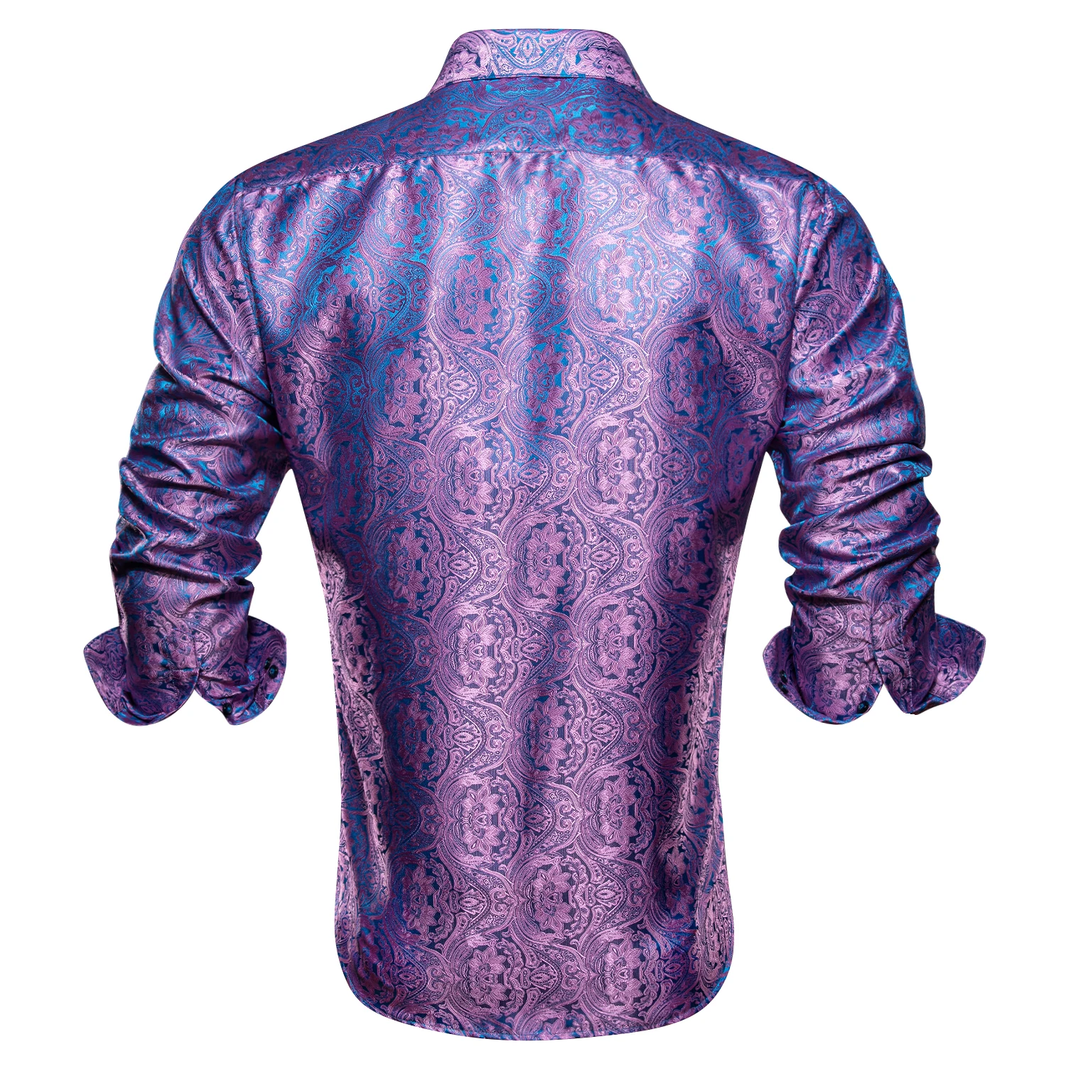 Elegant Purple Men Silk Shirt Spring Autumn Paisley Long Sleeve Slim Fit Woven Shirt For Male Formal Party Gifts Designer Hi-Tie