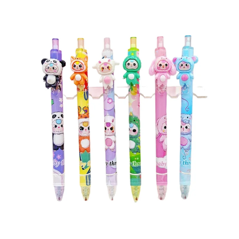 Penne gel Baby Three Series 6 pezzi 0,5 mm Nero Cartoon Animazione Studente Stampa Penna firma Scrittura Esercizio di cancelleria Commercio all'ingrosso - immagine 6