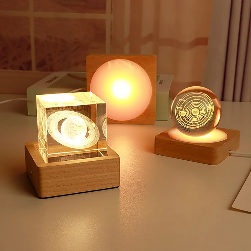Base per Display a LED, in Legno Rettangolare Illuminata, Base USB