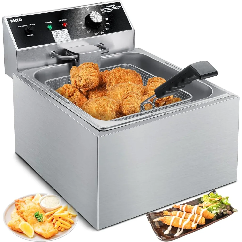 Commercial Deep Fryer, 11.6QT/11L Extra Large Electric Stainless Steel Countertop Oil Fryer with Baskets, with Temperature