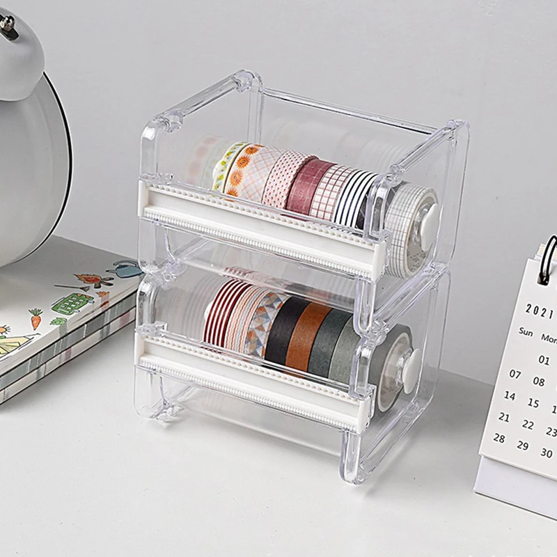 Dispenser per Washi Tape con Taglierina, Porta Nastro Adesivo Portatile, Organizzatore da Scrivania per Ufficio e Cancelleria - immagine 3