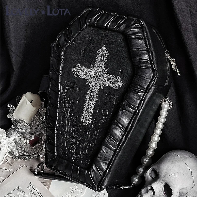 

Gothic Style Punk Cross Coffin 20cm Doll Shown Transparent Itabag Lolita Kawaii Storage Box Shoulder Bag Lady Handbag Gift