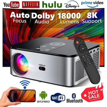 HORLAT T03 안드로이드 4K 프로젝터, Full HD 1080P 8K 비디오 돌비 오디오, 홈 시어터 자동 초점 키스톤, 5G 와이파이 휴대용 프로젝터