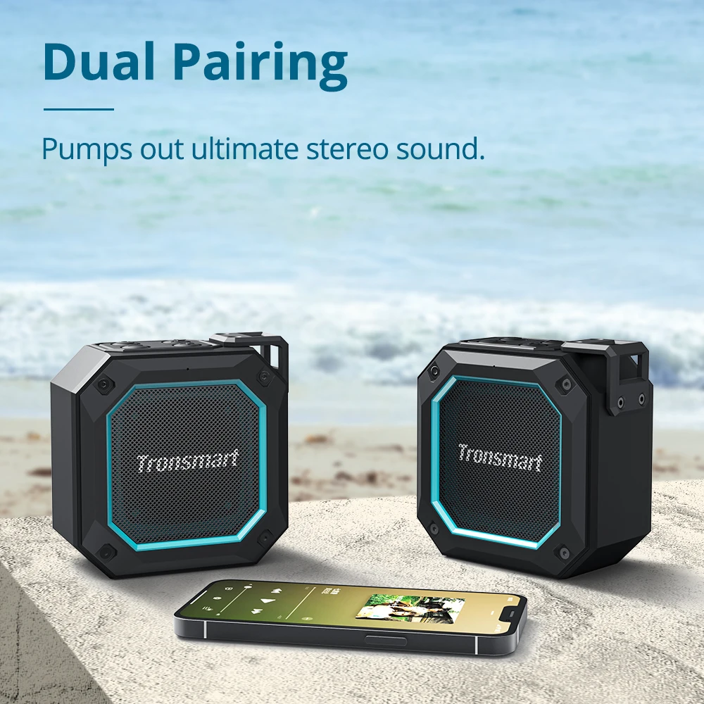 Tronsmart Groove 2 Speaker Portable Speaker with Bluetooth 5.3, True Wireless Stereo, Dual EQ Modes, IPX7 Waterproof, for Shower