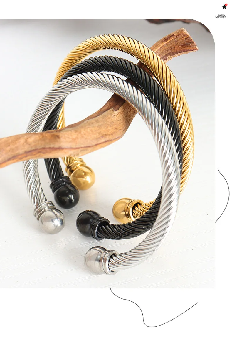 Liora Simple Twisted Cuff Bracelets For Women Men 316L Stainless Steel Round Wristband Bangle Unisex Fashion Waterproof Jewelry
