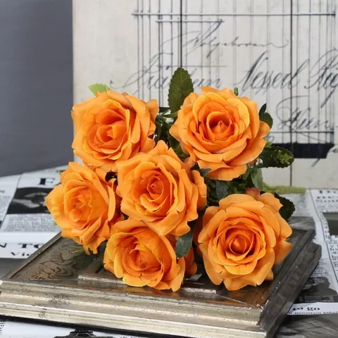 

6 Heads White Rose Artificial Flowers Silk High Quality for Wedding Decoration Winter Fake Big Flowers Red for Home Decor Autumn
