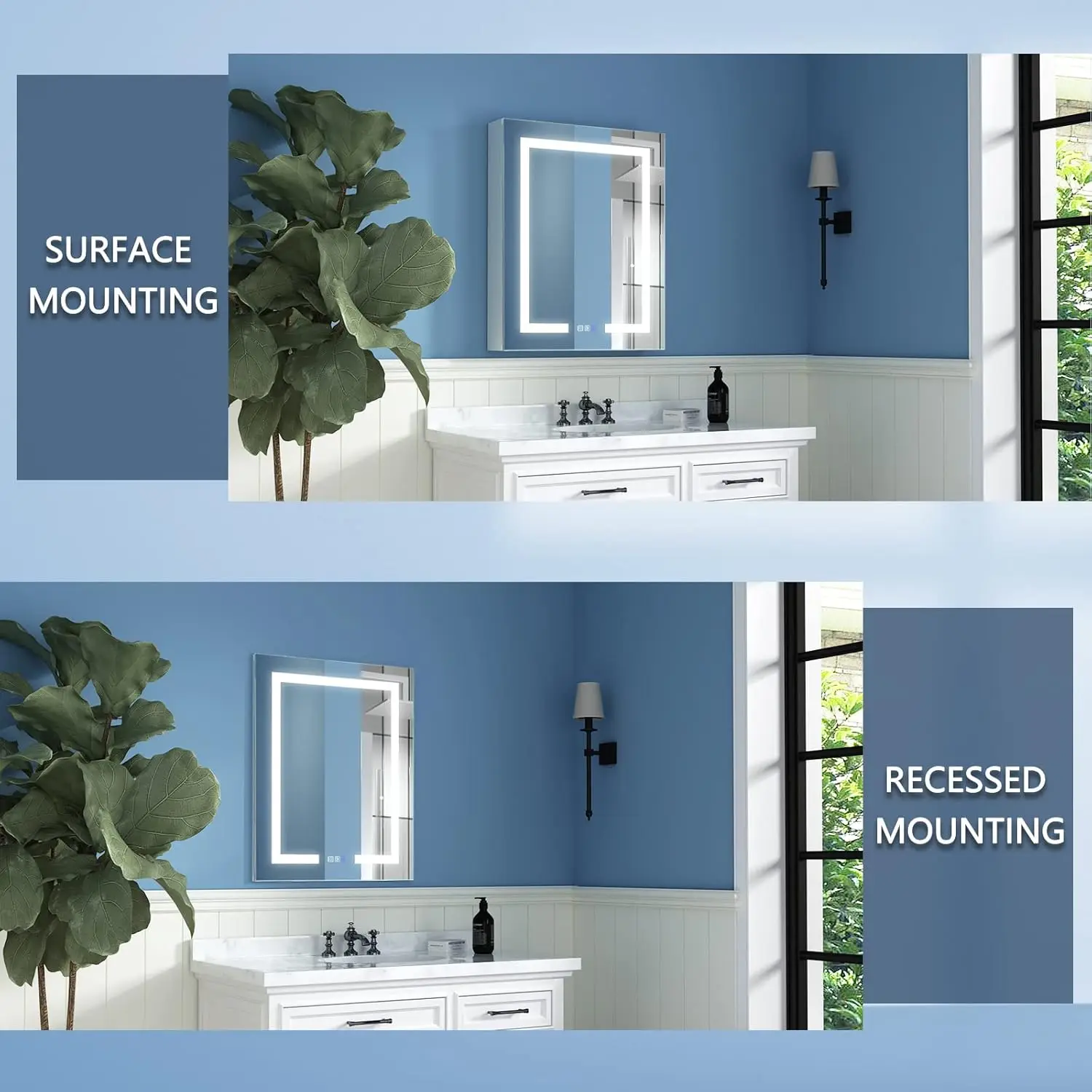 LED Lighted Bathroom Medicine Cabinet with Mirror, 24 x 30 Inch, Recessed or Surface led Medicine Cabinet, Defog, Steple 5