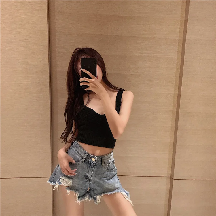 2022 Spring Women's Jeans New Fashion High Waist Straight Pockets Loose hole wide leg Short Denim Pants Female Tide 17A418 maternity shorts