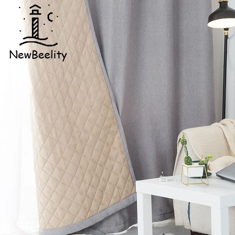 

Nordic Modern Curtains for Living Dining Room Bedroom Windproof Solid Color Simple Windshield Warm Drop Thick Gray