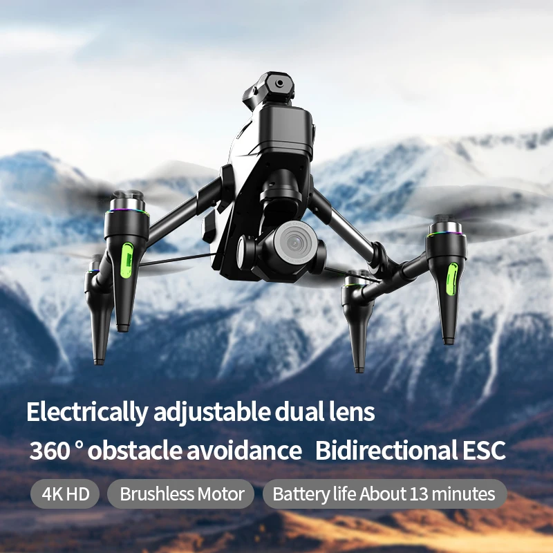 4K Dual Camera RC Drone Toy with Colorful Lights