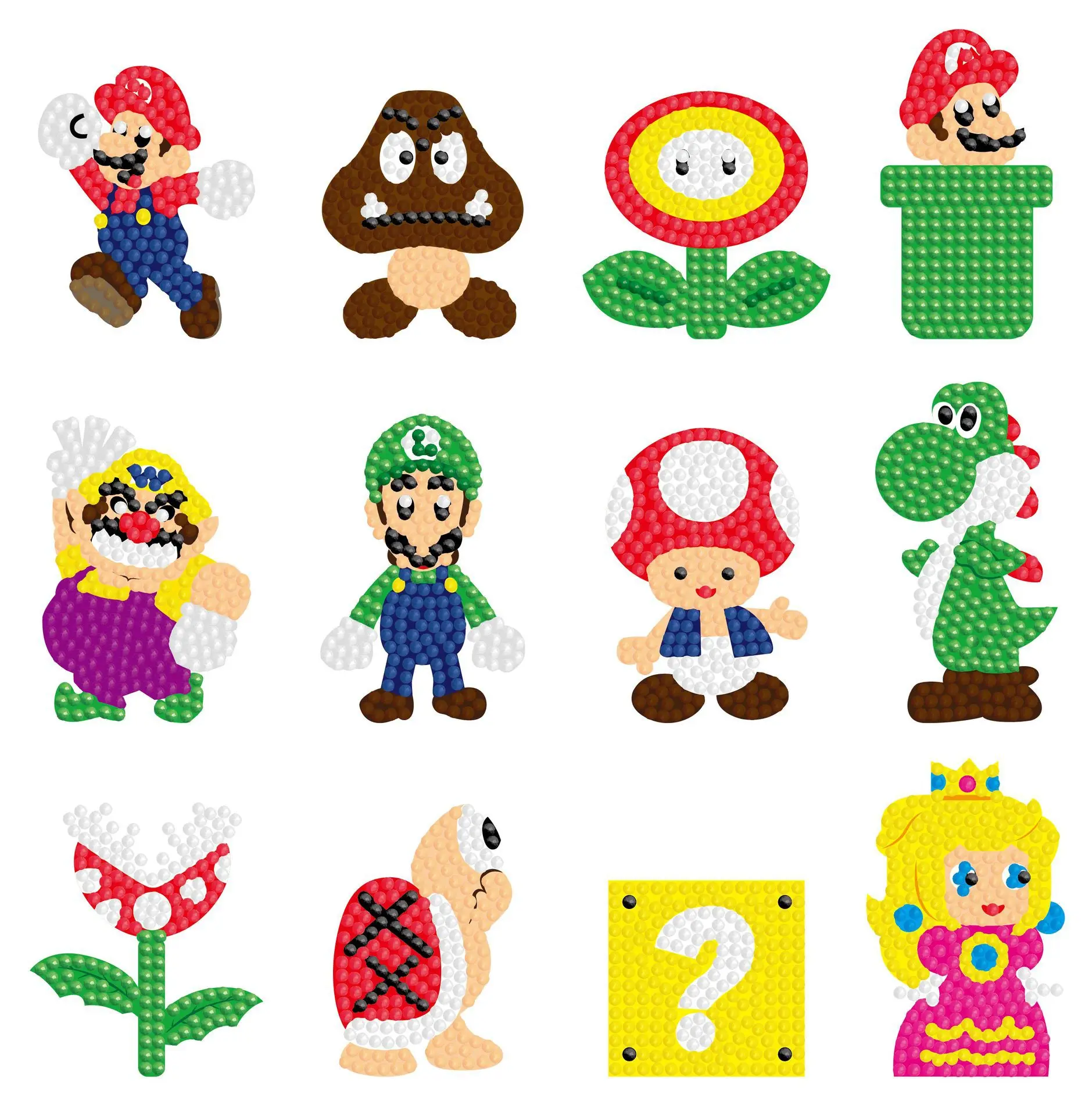 12Pcs Super Mario Bros Diamond Painting Kit Handmade Fai Da Te Sticker Toys Anime Yoshi Wario Pattern Frigorifero Decorazioni
