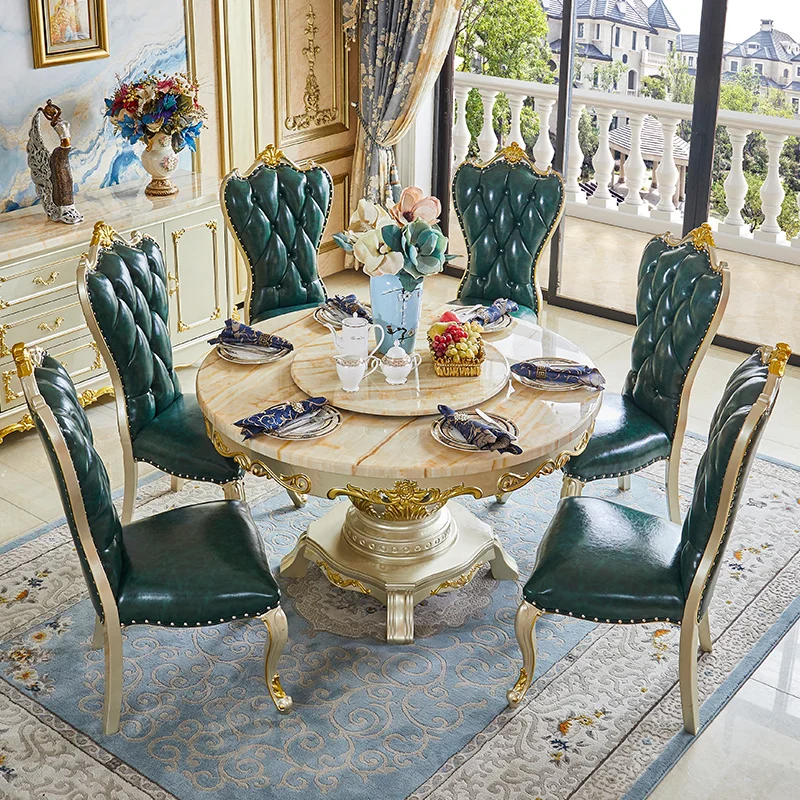 

Marble dining table and chair combination, solid wood dining table, small household, simple circular dining table