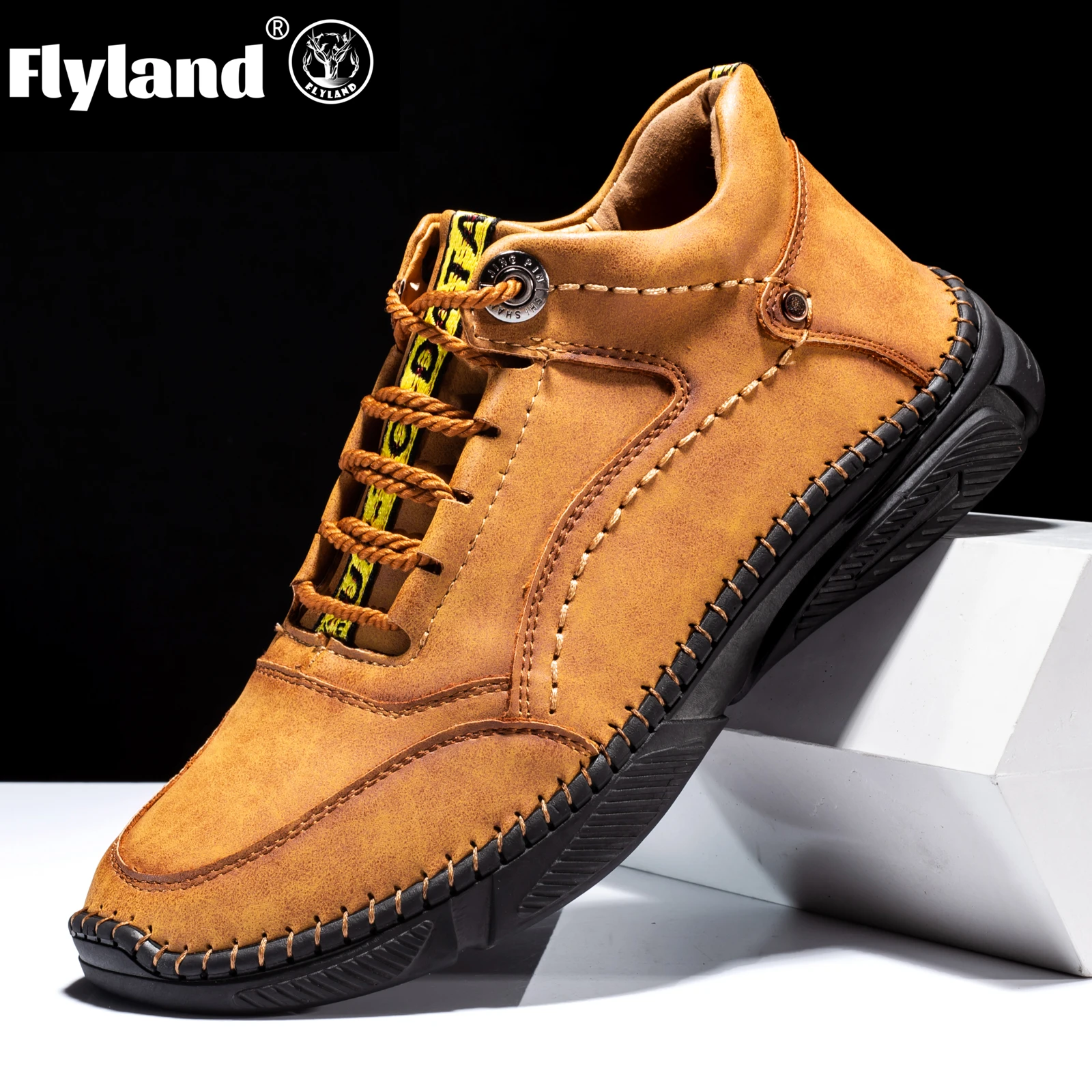 FLYLAND Men's Leather Casual Shoes Comfortable Men's Work Shoes Ankle Boots Breathable Outdoor Sneakers Driving Shoes Plus Size classic lace casual men brogue shoes ankle boots pu leather comfortable мужская обувь chaussures pour hommes أحذية الرجال kf762