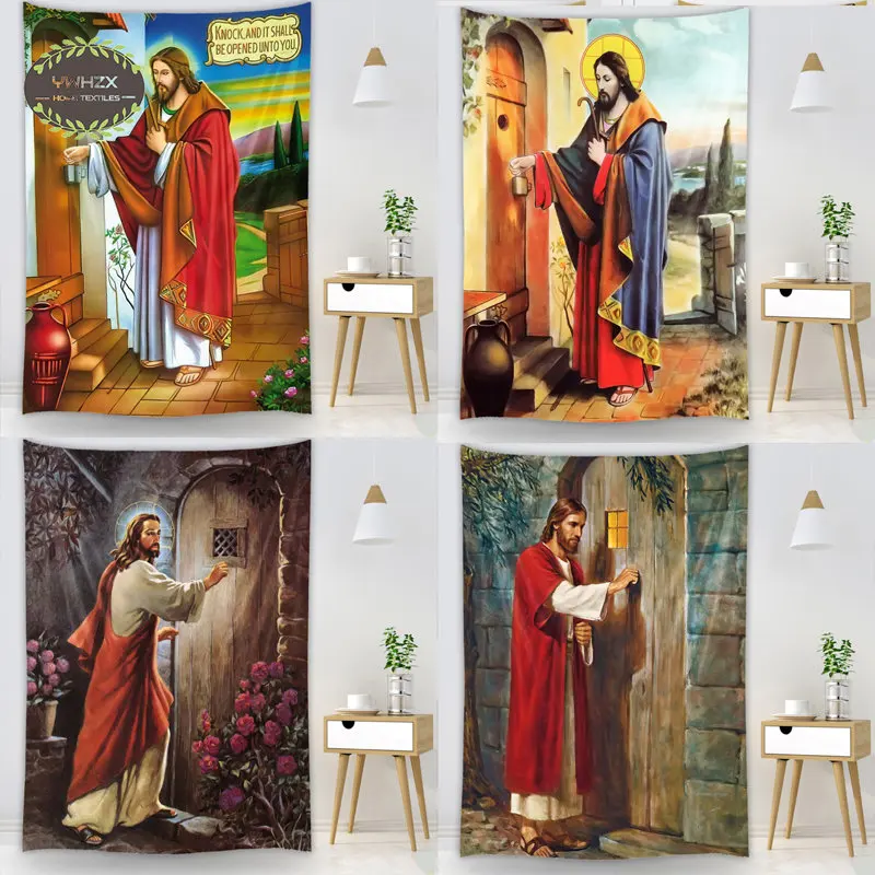 

Jesus Christ Knock The Door Tapestry Wall Hanging Boho Decor Christmas Easter Christian Believer Living Room Bedroom Tapestries