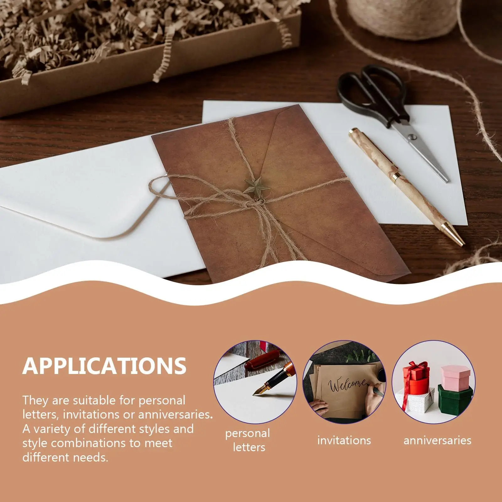 3세트 레터 편지지와 봉투 세트, 빈티지 스타일 크라프트 종이 세트, 안전하고 건강한 레트로 필기용 문구류, 초대장, 고백용